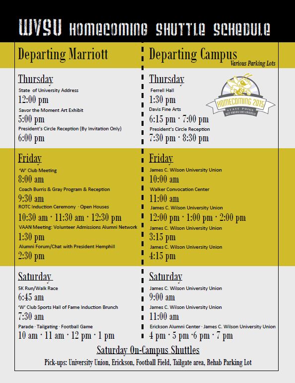 Shuttle Schedule West Virginia State University